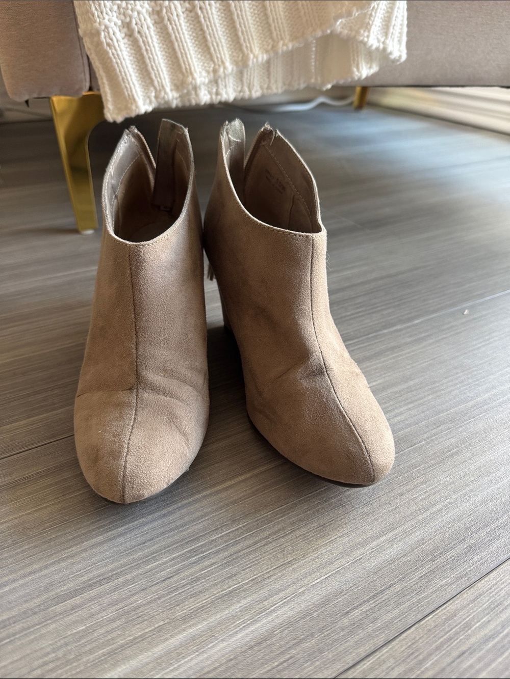 CL by Laundry Taupe Faux Suede Via Wedge Booties with Tassel